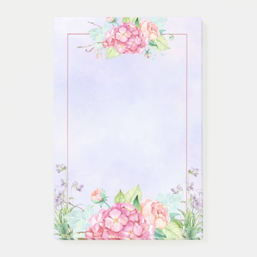 Moderne roze Waterverf Floral Lijst Post-it® Notes (Voorkant)