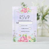 Moderne roze Waterverf Floral Lijst RSVP Kaartje (Staand voorkant)