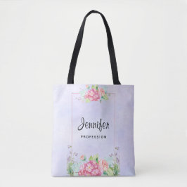 Moderne roze Waterverf Floral Lijst Tote Bag
