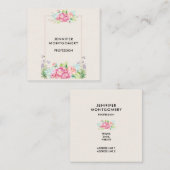 Moderne roze Waterverf Floral Lijst Vierkante Visitekaartje (Voorkant / Achterkant)