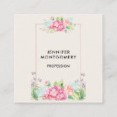 Moderne roze Waterverf Floral Lijst Vierkante Visitekaartje (Voorkant)