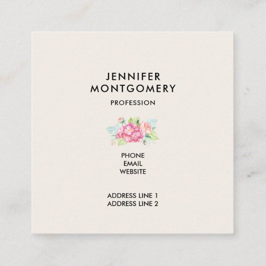 Moderne roze Waterverf Floral Lijst Vierkante Visitekaartje (Achterkant)