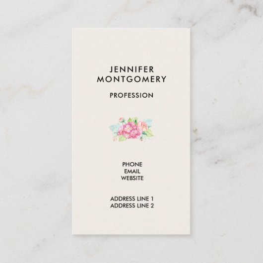 Moderne roze Waterverf Floral Lijst Visitekaartje (Achterkant)