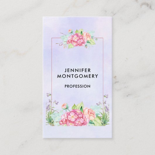 Moderne roze Waterverf Floral Lijst Visitekaartje (Voorkant)