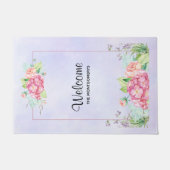 Moderne roze Waterverf Floral Lijst Welkom Deurmat (Voorkant)