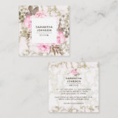 Moderne roze Waterverf Floral Marble Gold Vierkante Visitekaartje (Voorkant / Achterkant)