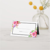 Moderne roze Waterverf Floral Wedding Plaatskaartje (Voorkant)