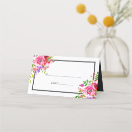 Moderne roze Waterverf Floral Wedding Plaatskaartje