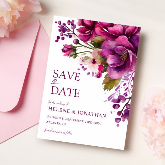 Moderne roze Waterverf Floral Wedding Save The Date