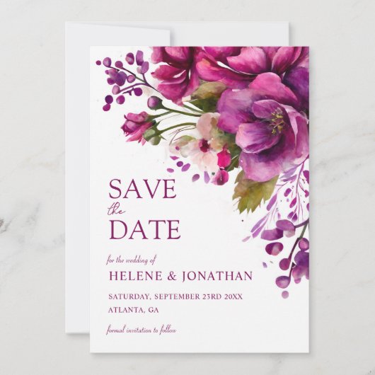 Moderne roze Waterverf Floral Wedding Save The Date (Voorkant)