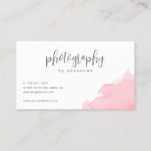 Moderne roze waterverf fotografie visitekaartje (Achterkant)