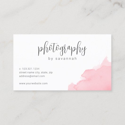 Moderne roze waterverf fotografie visitekaartje (Achterkant)