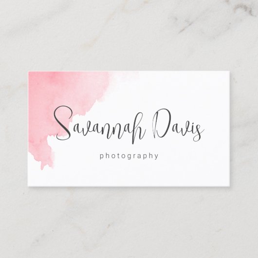 Moderne roze waterverf fotografie visitekaartje (Voorkant)