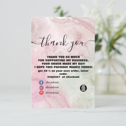 Moderne roze Waterverf Hartelijk dank Bedankkaart (Staand voorkant)