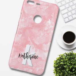 Moderne Roze Waterverf Initiaal Monogram Uncommon Google Pixel XL Hoesje