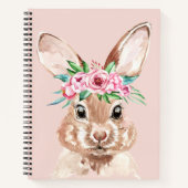 Moderne Roze Waterverf Konijn Met Bloemen In Paste Notitieboek (Voorkant)