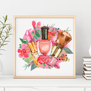 Moderne Roze Waterverf Make-up Artiest Meisjesacht Poster