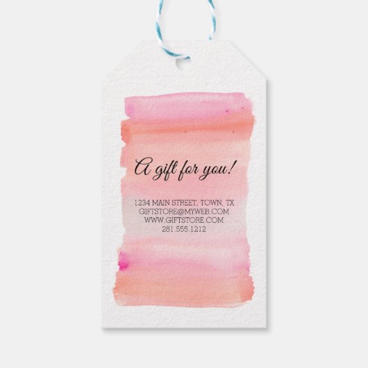 Moderne roze Waterverf penseelstreek Cadeaulabel (Achterkant)