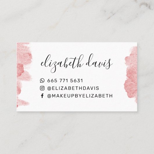 Moderne roze waterverf penseelstreek make-up artis visitekaartje (Achterkant)