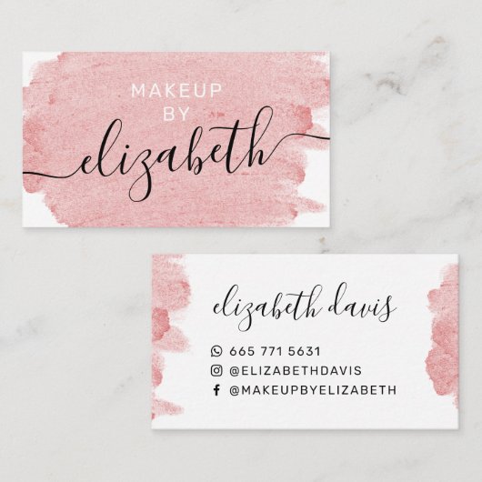 Moderne roze waterverf penseelstreek make-up artis visitekaartje (Voorkant / Achterkant)
