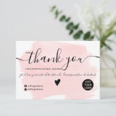 Moderne roze waterverf penseelvolgorde bedankt kaart (Staand voorkant)