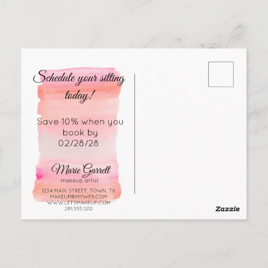 Moderne roze Waterverf penseelweergave Briefkaart (Achterkant)
