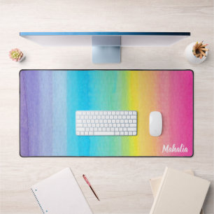 Moderne Roze Waterverf Regenboog Naam Bureaumat