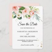 Moderne roze Waterverf schoonheidsbloemen en blade Save The Date (Voorkant / Achterkant)