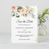 Moderne roze Waterverf schoonheidsbloemen en blade Save The Date (Staand voorkant)