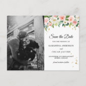 Moderne roze Waterverf schoonheidsbloemen en goude Aankondigingskaart (Voorkant)