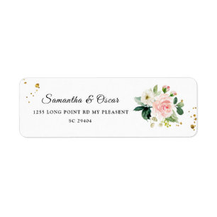 Moderne roze Waterverf schoonheidsbloemen en goude Etiket