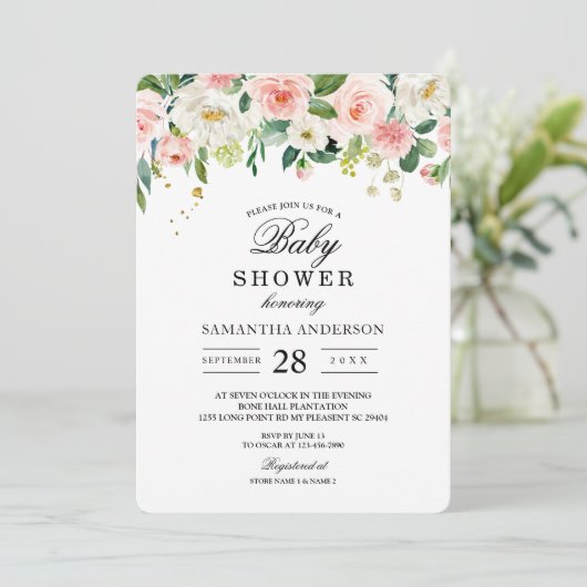 Moderne roze Waterverf schoonheidsbloemen en goude Kaart (Staand voorkant)