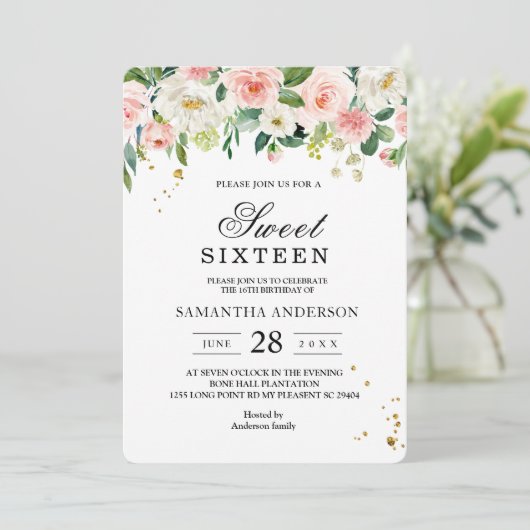 Moderne roze Waterverf schoonheidsbloemen en goude Kaart (Staand voorkant)