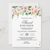 Moderne roze Waterverf schoonheidsbloemen en goude Kaart (Voorkant)