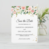 Moderne roze Waterverf schoonheidsbloemen en goude Save The Date (Staand voorkant)