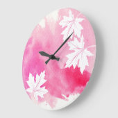 Moderne, roze waterverf splash and maple leaves grote klok (Hoek)