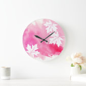 Moderne, roze waterverf splash and maple leaves grote klok (Huis)