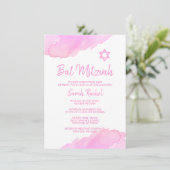 Moderne ROZE Waterverf Star van David BAT MITZVAH Kaart (Staand voorkant)