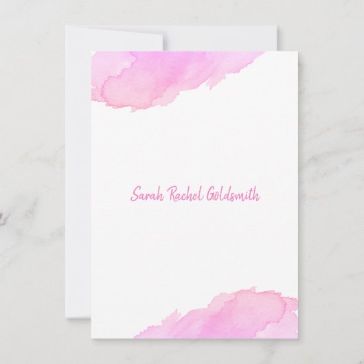 Moderne ROZE Waterverf Star van David BAT MITZVAH Kaart (Achterkant)