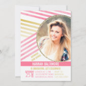 Moderne roze Waterverf Stripes Foto Afstuderen Kaart (Achterkant)