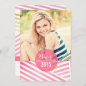 Moderne roze Waterverf Stripes Foto Afstuderen Kaart (Voorkant / Achterkant)