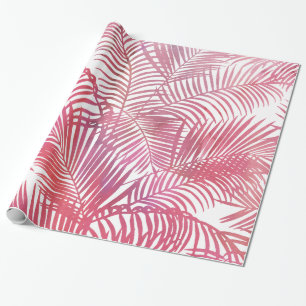 Moderne roze waterverf tropische palmbladeren cadeaupapier