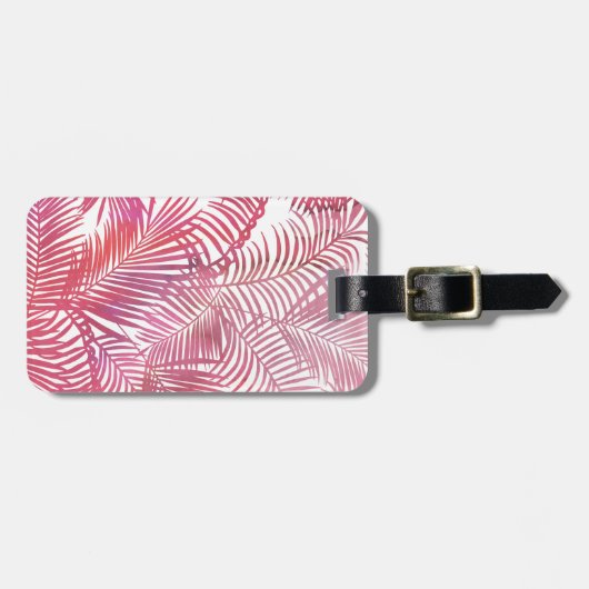 Moderne roze waterverf tropische palmboom florale bagagelabel (Voorkant horizontaal)