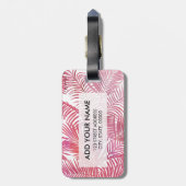 Moderne roze waterverf tropische palmboom florale bagagelabel (Achterkant verticaal)