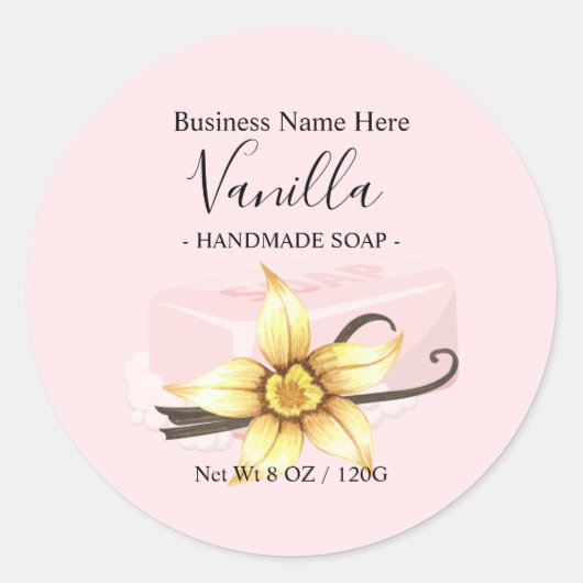 Moderne roze Waterverf Vanilla Handmade Soap Ronde Sticker (Voorkant)