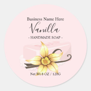 Moderne roze Waterverf Vanilla Handmade Soap Ronde Sticker