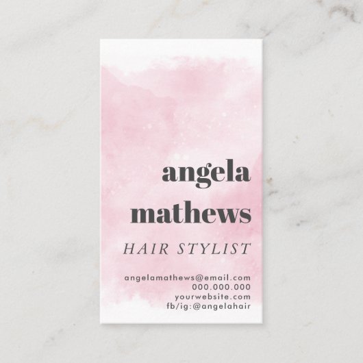 Moderne roze waterverf vetgedrukte haarstylist fot visitekaartje (Voorkant)