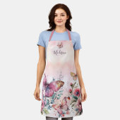 Moderne roze Waterverf vlinderbloemvrije bloem Schort (Gedragen)