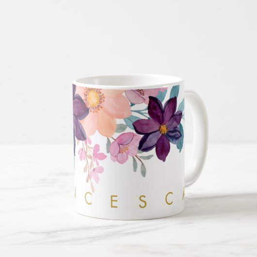 Moderne roze Waterverf Voeg Jouw naam toe Koffiemok (Voorkant rechts)