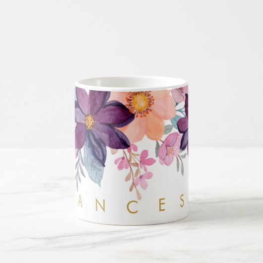 Moderne roze Waterverf Voeg Jouw naam toe Koffiemok (Center)